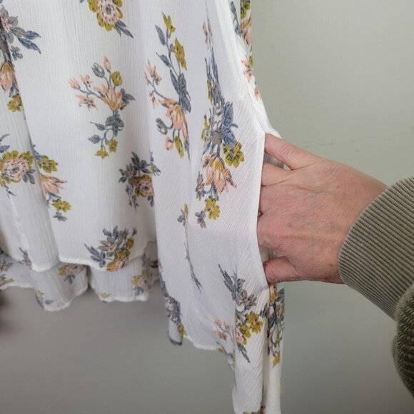 FREE People Tunic Mini Dress White Floral Long Sleeves Pockets Boho XS NWOT - Picture 5 of 15